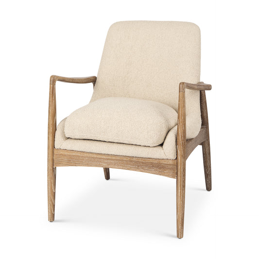 Westan Cream Bouclé Fabric with Light Brown Wood Accent Chair - Stylish and Cozy Home Seating