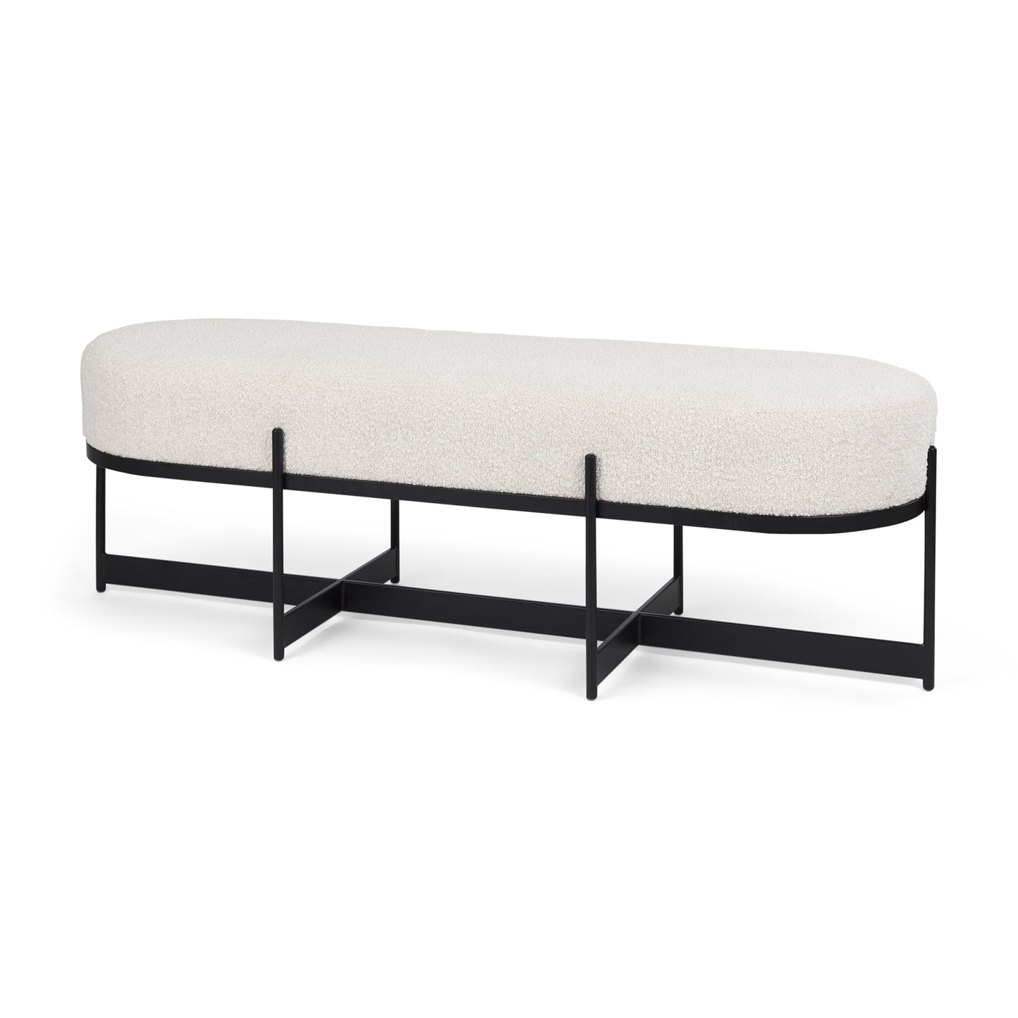 Amelia Cream Boucle W/Black Metal Upholstered Bench