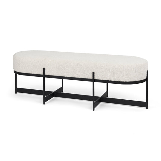 Amelia Cream Bouclé Upholstered Bench with Black Metal - Stylish and Modern Accent Seating