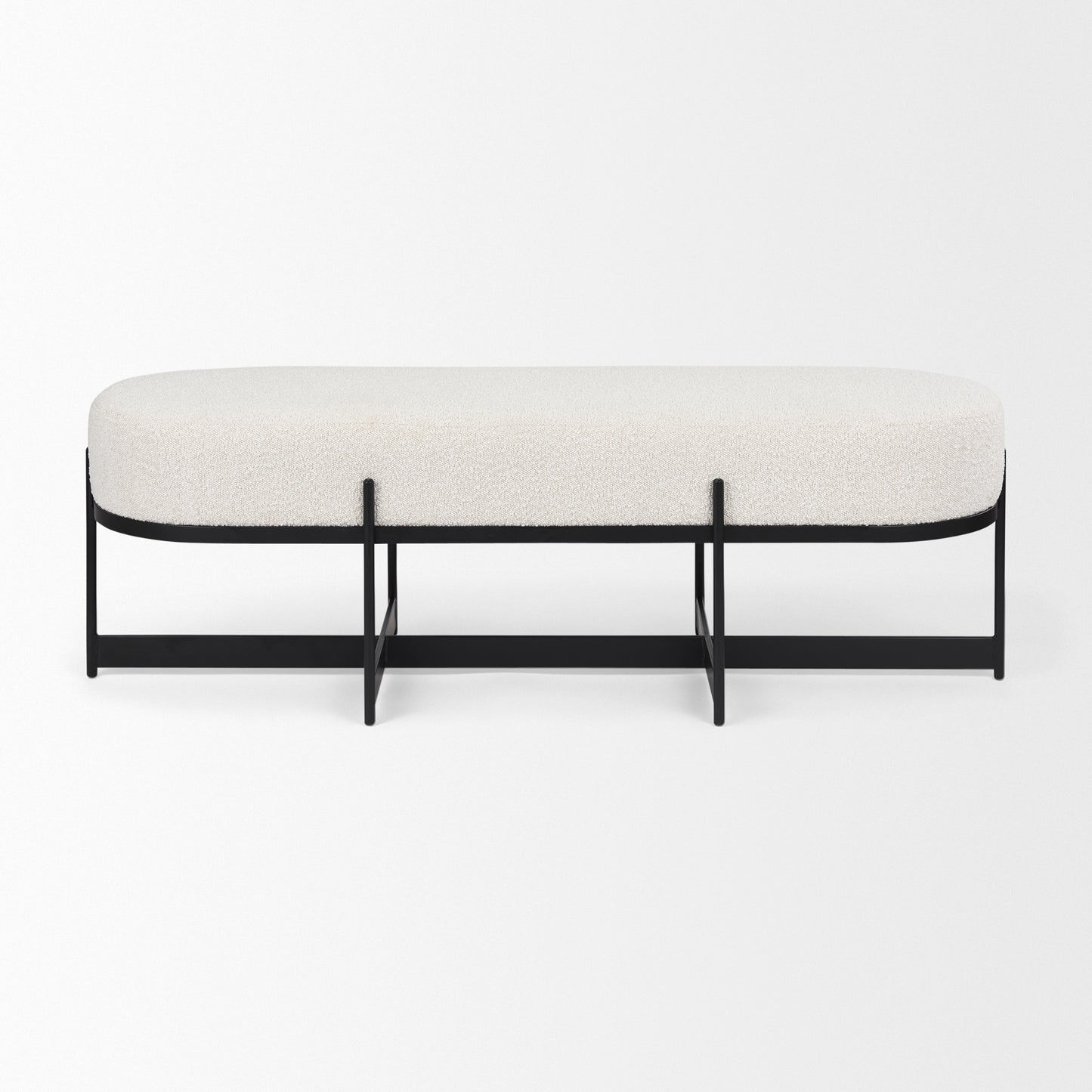 Amelia Cream Boucle W/Black Metal Upholstered Bench