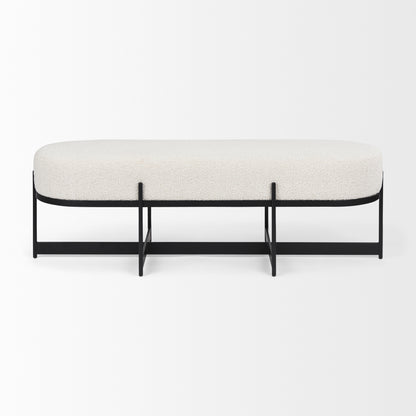 Amelia Cream Boucle W/Black Metal Upholstered Bench