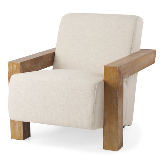 Sovereign Accent Chair: Elegant Hardwood Frame with Plush Cream Upholstery and Brown Wood, Offering Luxurious Comfort