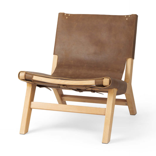Elodie Leather Accent Chair – Brown Upholstery with Natural Beech Wood Frame