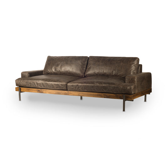 Colburne II 96" Brown Leather Sofa – Deep Cushions & Exposed Wood Frame for Industrial Interiors