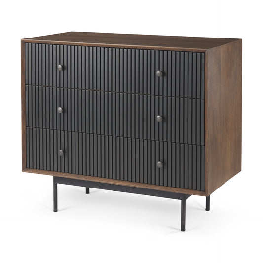 Grace 3-Drawer Accent Cabinet – Medium Brown Wood & Black Metal Frame