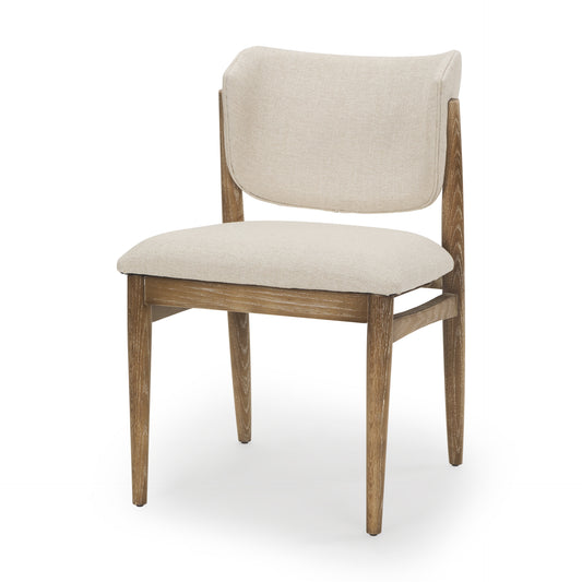 Cline Upholstered Dining Chair – Cream Fabric with Light Brown Wood Legs