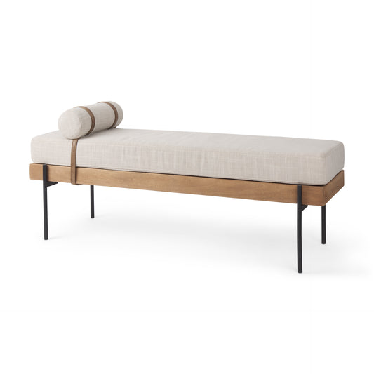 Colburne Cream Fabric with Brown Wood Bench - Elegant and Comfortable Home Accent Seating