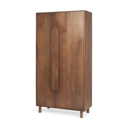Astrid Solid Wood Armoire – Medium Brown Finish | Rustic Storage Wardrobe Cabinet