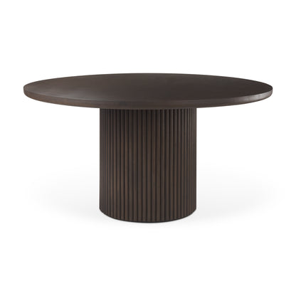 Terra Dark Brown Wood Round Fluted Dining Table for a Sophisticated and Elegant Dining Experience