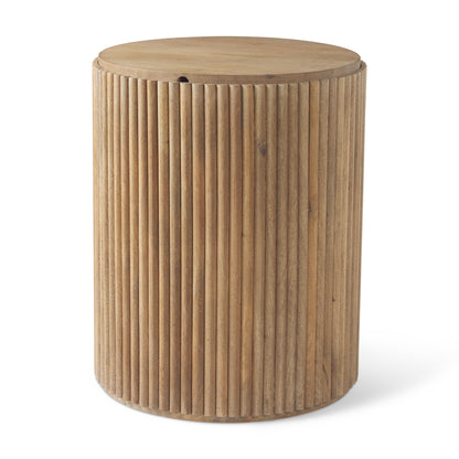 Terra Dark Brown Wood Fluted Round Side Table