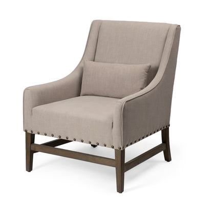 Kensington Cream Linen Fabric and Wood Accent Chair