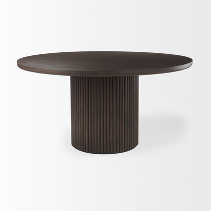 Terra Dark Brown Wood Round Fluted Dining Table for a Sophisticated and Elegant Dining Experience