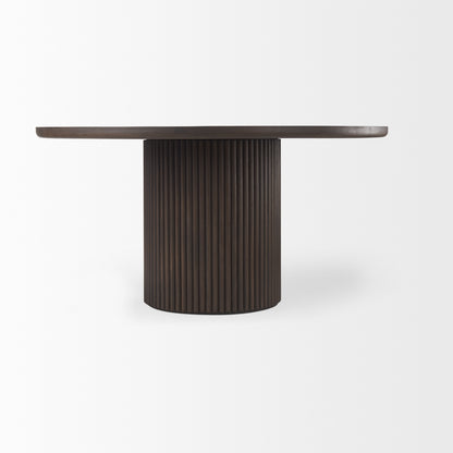 Terra Dark Brown Wood Round Fluted Dining Table for a Sophisticated and Elegant Dining Experience