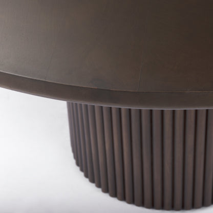 Terra 60L x 60W x 30H Dark Brown Wood Round Fluted Dining Table