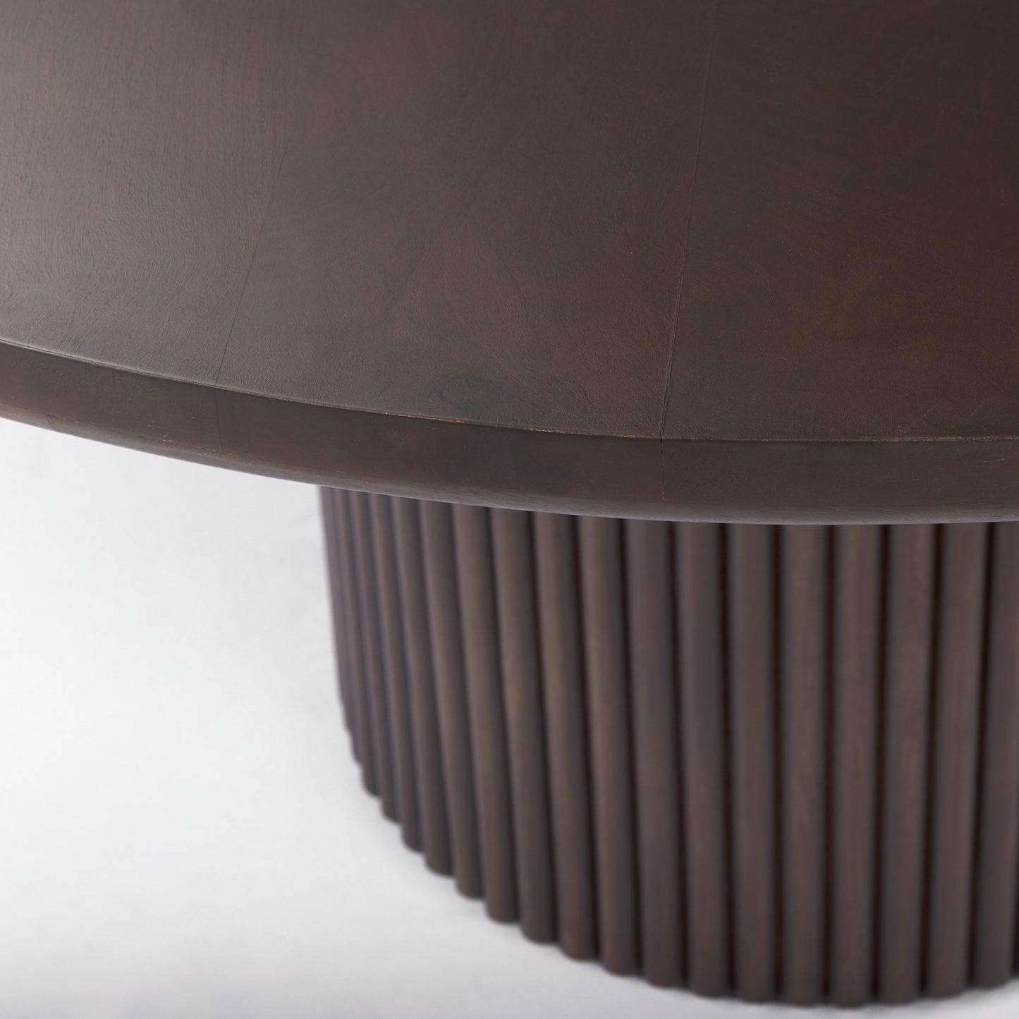 Terra Dark Brown Wood Round Fluted Dining Table for a Sophisticated and Elegant Dining Experience