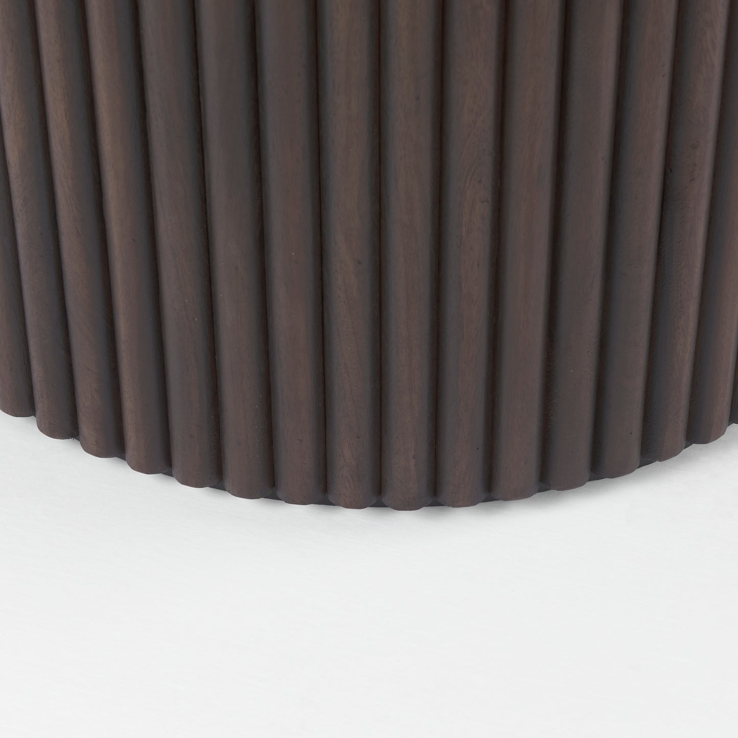 Terra Dark Brown Wood Round Fluted Dining Table for a Sophisticated and Elegant Dining Experience