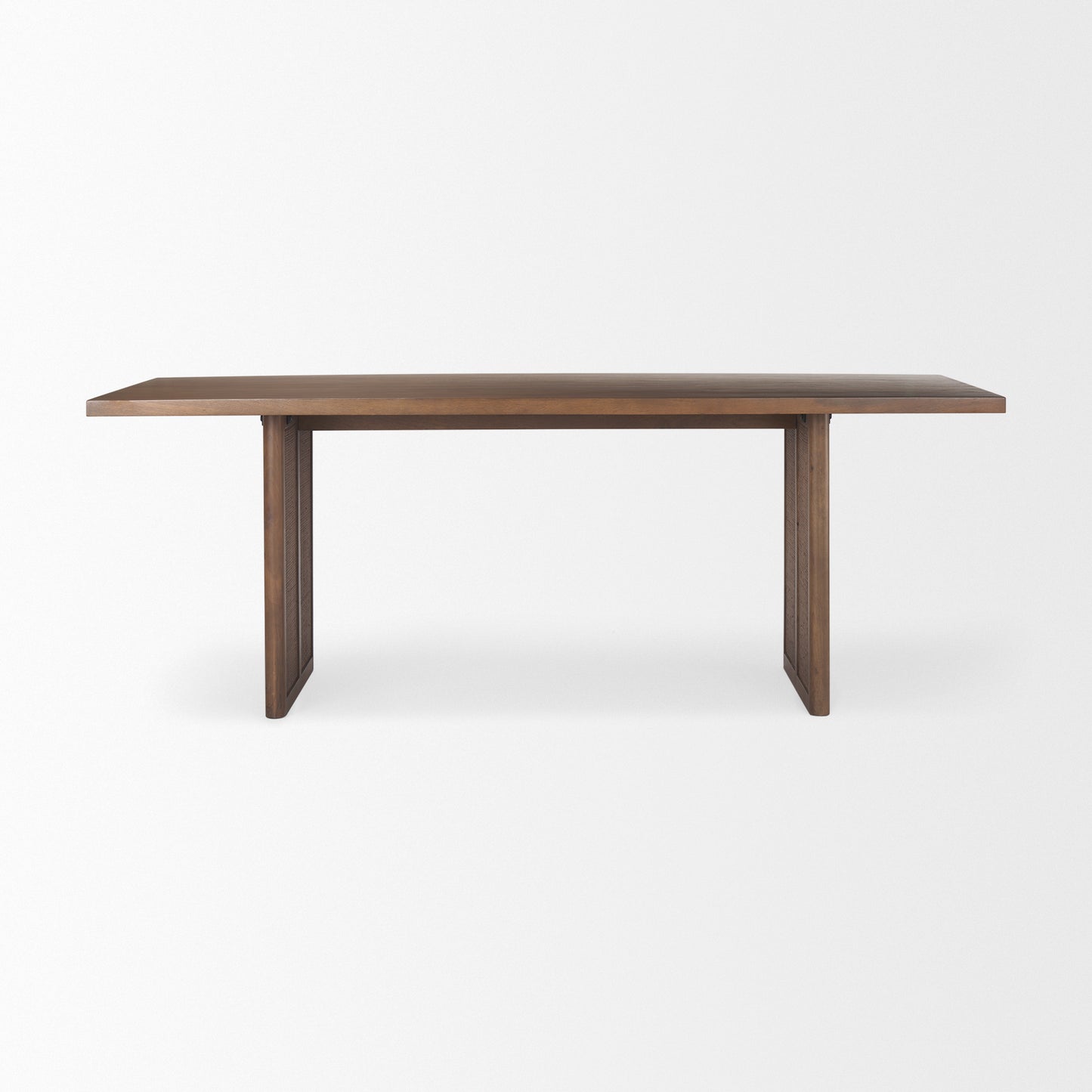 Grier 84L Medium Brown Wood Dining Table with Cane Accents for a Stylish and Contemporary Dining Experience