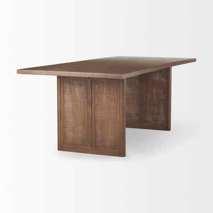 Grier 84L Medium Brown Wood Dining Table with Cane Accents for a Stylish and Contemporary Dining Experience