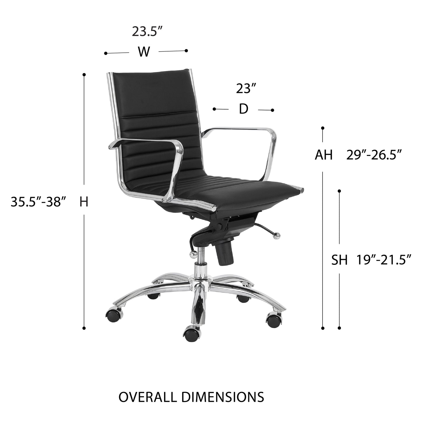 Dirk Low Back Office Chair in Black with Chromed Steel Base