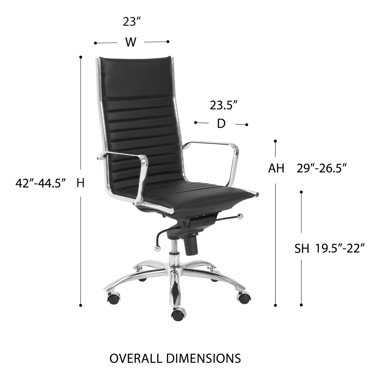 Dirk High Back Office Chair in Black with Chromed Steel Base