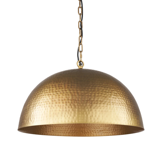 Karina Pendant Light – Nostalgic Hammered Dome Design with Antique Brass Finish for Modern Spaces – 24" Round Brass-tone Metal