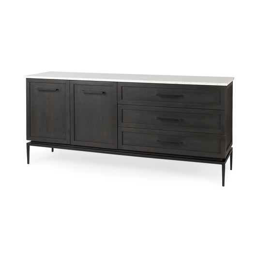 Divina Sideboard – Modern Marble-Top Elegance with Black-Brown Mango Wood & Ample Storage Space