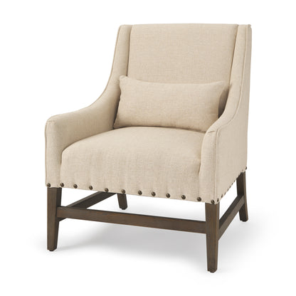 Kensington Cream Linen Fabric and Wood Accent Chair