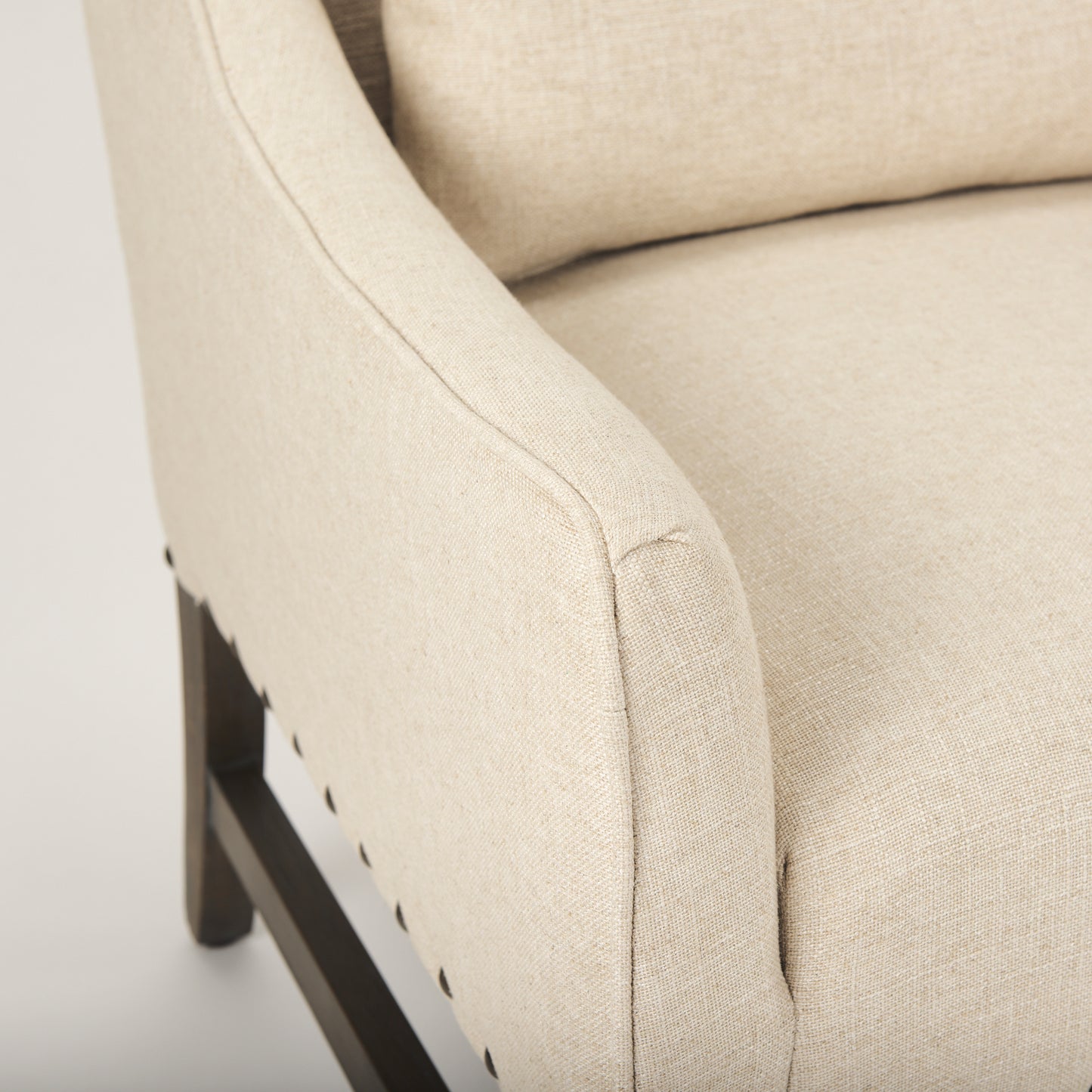 Kensington Cream Linen Fabric and Wood Accent Chair