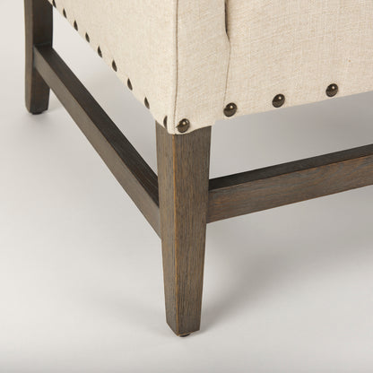 Kensington Cream Linen Fabric and Wood Accent Chair