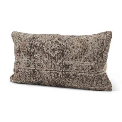 Khloe Taupe Lumbar Pillow Cover – Antique Rug-Style Chic with Jacquard Woven Cotton Chenille Design