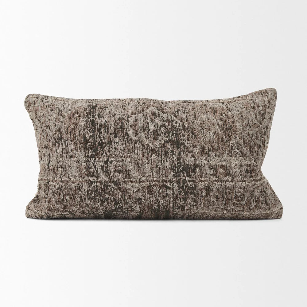 Khloe Taupe Lumbar Pillow Cover – Antique Rug-Style Chic with Jacquard Woven Cotton Chenille Design