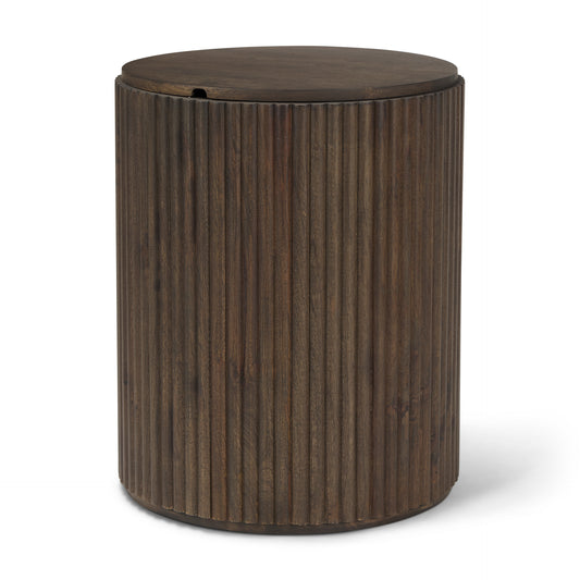 Terra Dark Brown Wood Fluted Round Side Table