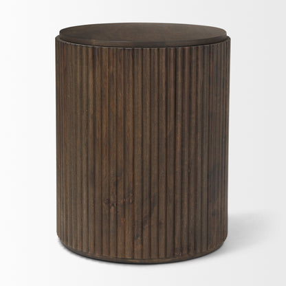 Terra Dark Brown Wood Fluted Round Side Table