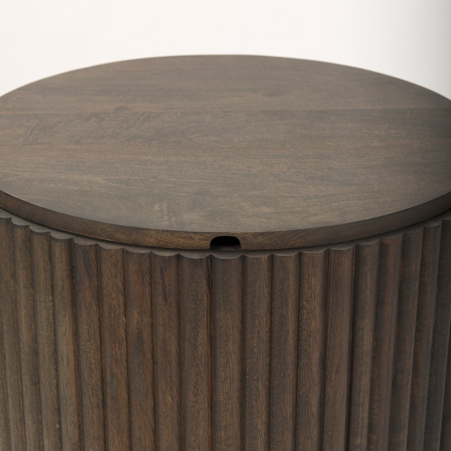 Terra Dark Brown Wood Fluted Round Side Table