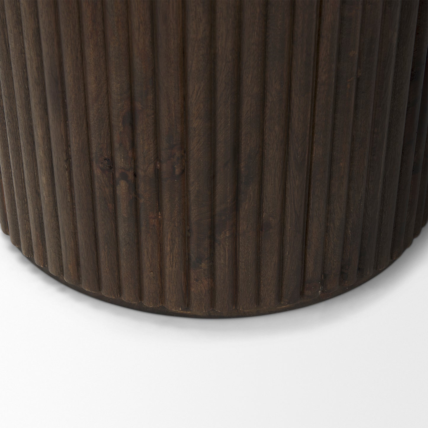 Terra Dark Brown Wood Fluted Round Side Table