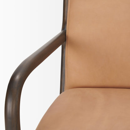 Cashel Accent Chair W Dark Brown Wood and Tan Genuine Leather