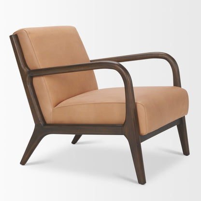 Cashel Accent Chair W Dark Brown Wood and Tan Genuine Leather