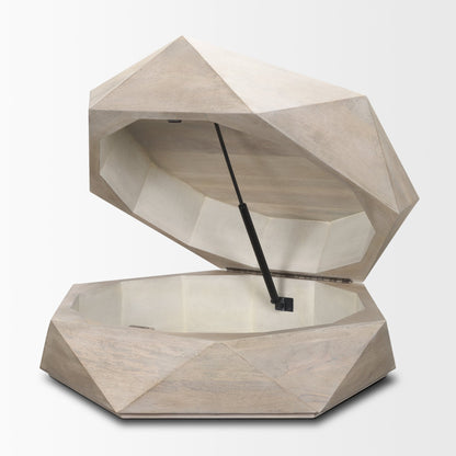 Arreto Hexagonal Hinged Solid Wood Top and Base Coffee Table - Unique and Stylish Living Room Piece