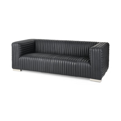 Ricciardo Black Leather Wrapped Three Seater Sofa
