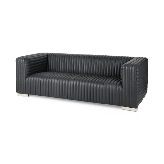 Ricciardo Black Leather Wrapped Three Seater Sofa