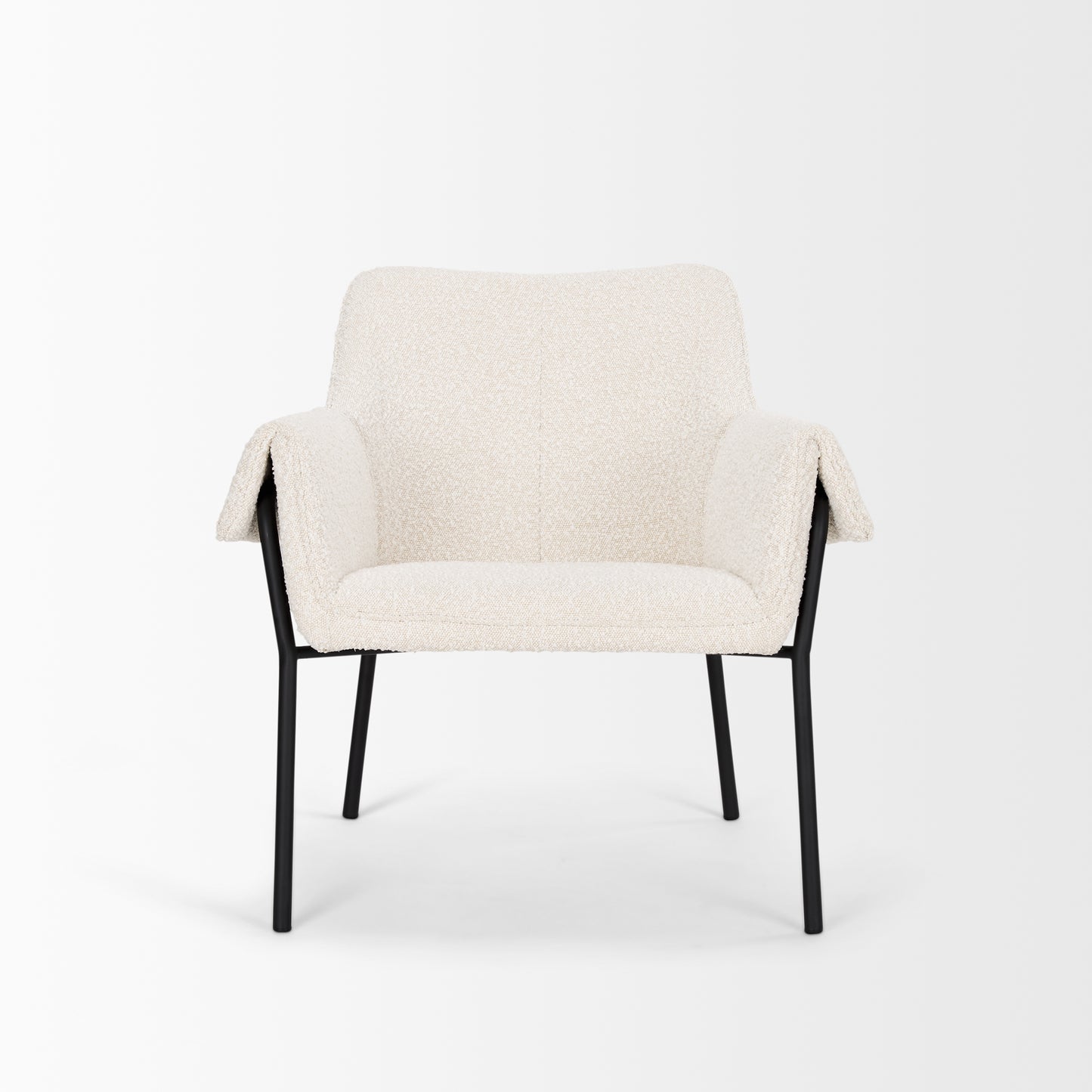 Brently Accent Chair w Cream Boucle Fabric & Matte Black Metal Legs