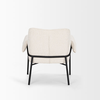 Brently Accent Chair w Cream Boucle Fabric & Matte Black Metal Legs