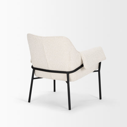 Brently Accent Chair w Cream Boucle Fabric & Matte Black Metal Legs