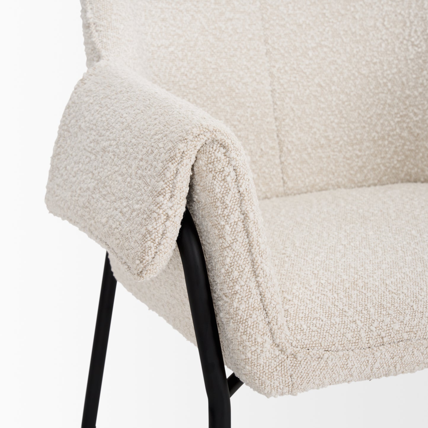 Brently Accent Chair w Cream Boucle Fabric & Matte Black Metal Legs