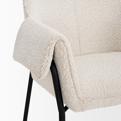 Brently Accent Chair w Cream Boucle Fabric & Matte Black Metal Legs