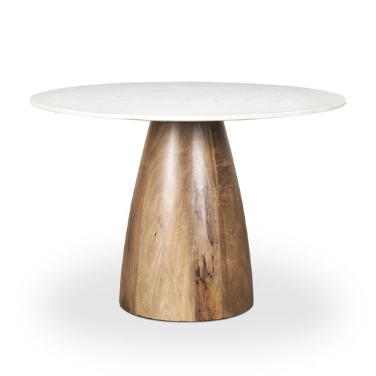 Allyson 42" Medium Brown Dining Table with White Marble Top for a Stylish and Elegant Dining Experience