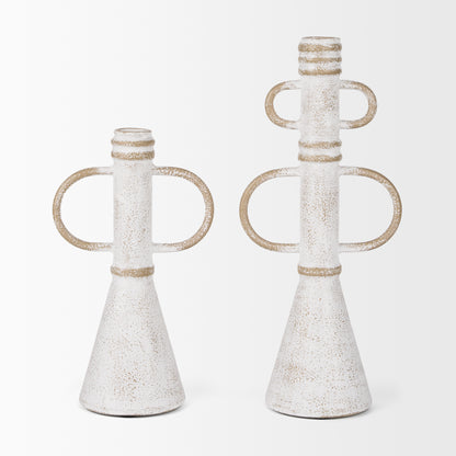 Ziva Sculptural Object - Elegant Decorative Metal Accent with Distressed Beige Finish for Home Decor