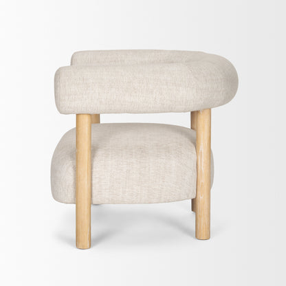 Gianna Open Back Light Brown Wood Oatmeal Fabric Accent Chair