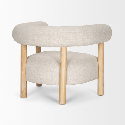 Gianna Open Back Light Brown Wood Oatmeal Fabric Accent Chair