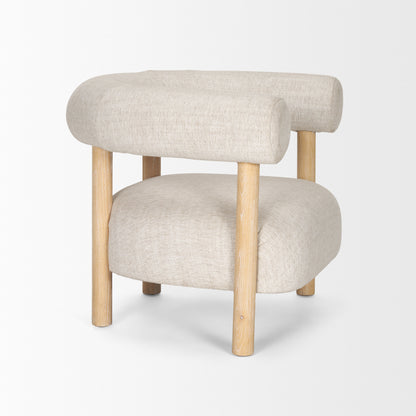 Gianna Open Back Light Brown Wood Oatmeal Fabric Accent Chair